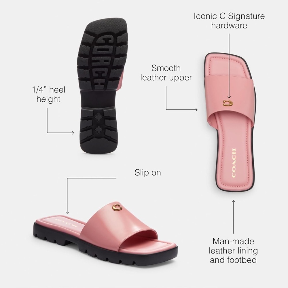Coach Women's Pink Slide Sandals - Picture 4 of 12